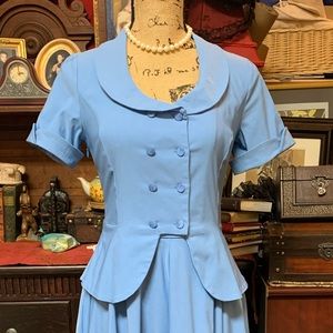 Retro 1950s Vintage Style Swing Dress by GownTown Size Medium in Stone Blue